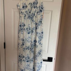 Floral Maxi Dress in Blue and White NWT